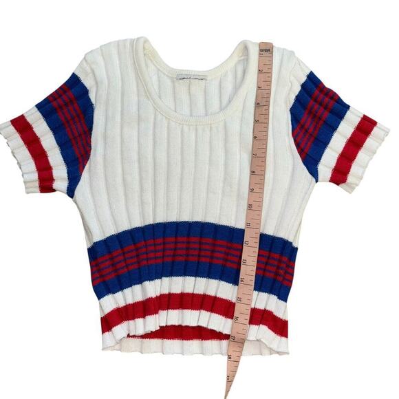 Red White Blue Preppy Americana Short Sleeve Sweater Crop Top Women’s XS/S USA - Picture 6 of 10